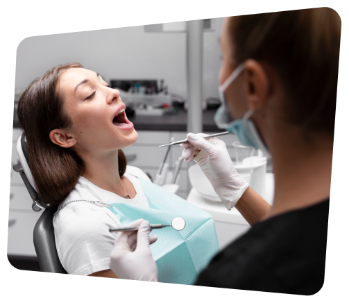 arafed woman in a dentist chair with a toothbrush and a dentist