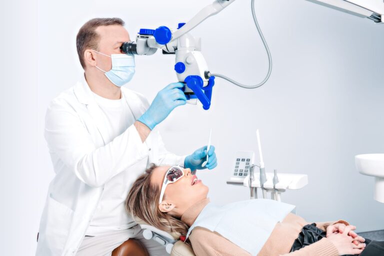 arafed woman getting a dental treatment in a dental office